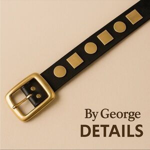 Vintage By George Details Brass Geometric Black Suede Belt EUC Size M 34
